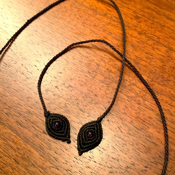 Handwoven, adjustable necklace. Center stone is a greenish-blue. - Picture 6 of 6